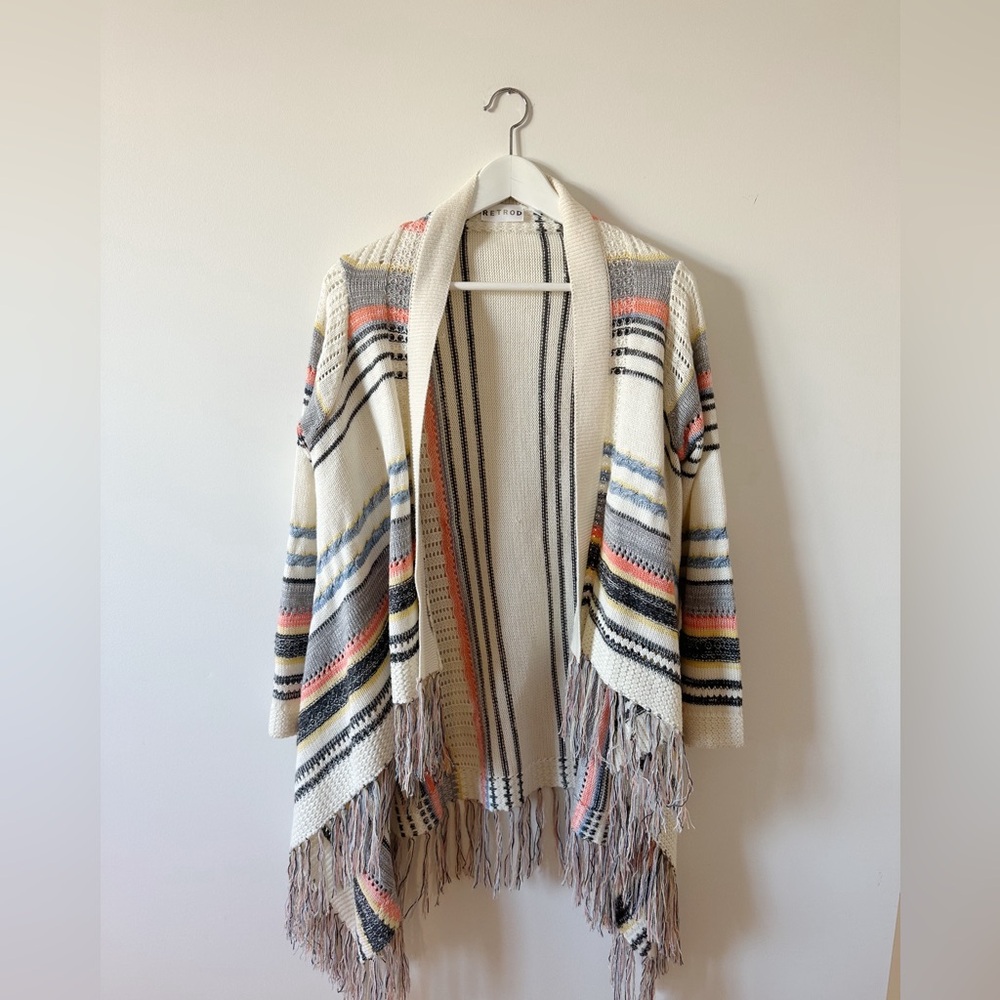 Full tilt southwest striped open sweater knit tribal boho fringe size M - Picture 4 of 7